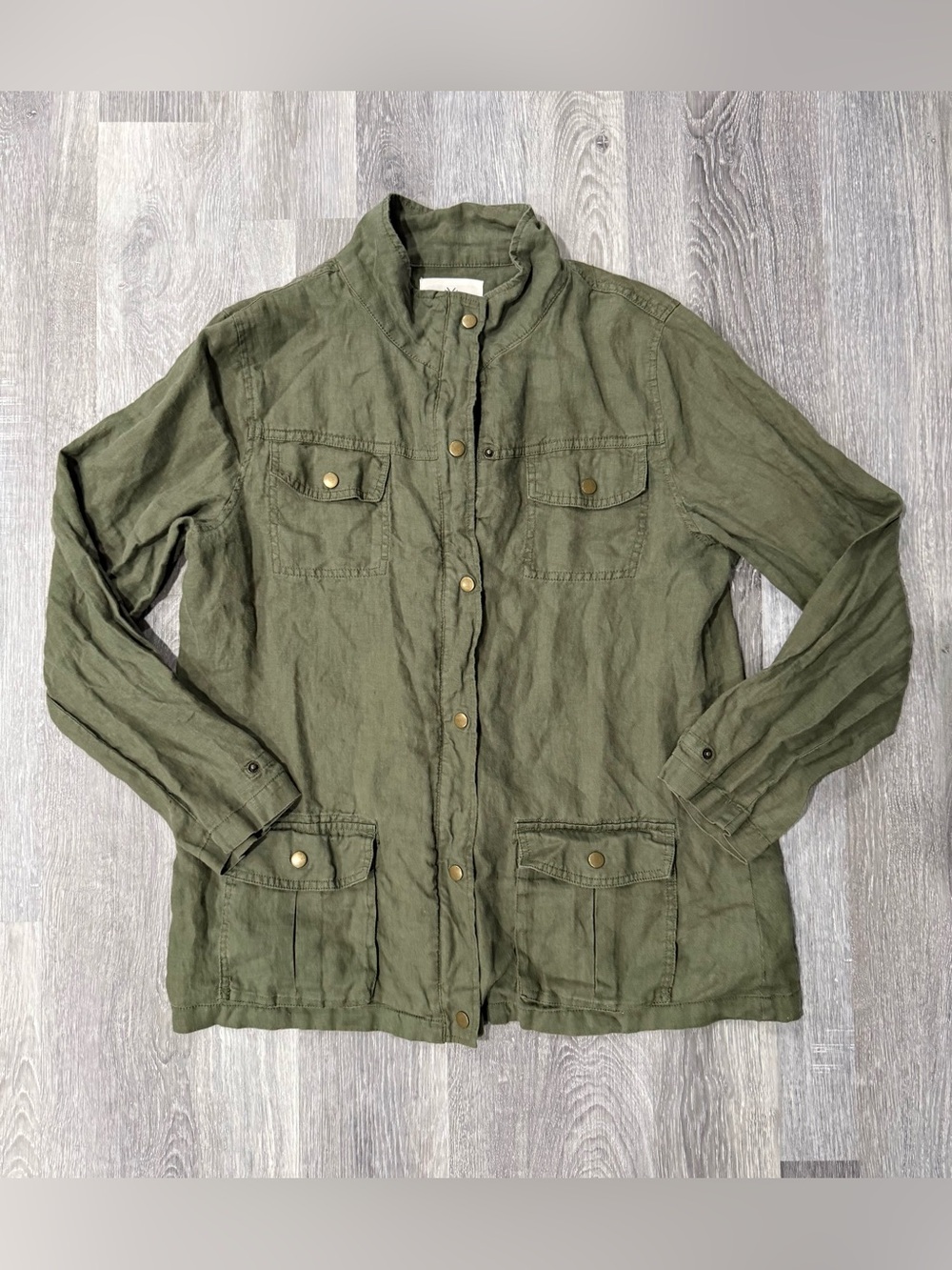 Artisan NY 100% Linen Women's Green Utility Safari Jacket with Pockets XL